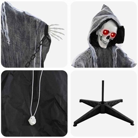 ŻNIWIARZ GRIM REAPER DEKORACJA HALLOWEEN 155 CM CZARNY LED DŹWIĘKI I RUCH