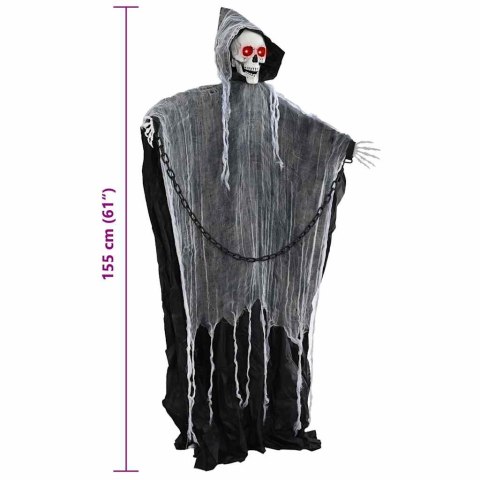 ŻNIWIARZ GRIM REAPER DEKORACJA HALLOWEEN 155 CM CZARNY LED DŹWIĘKI I RUCH