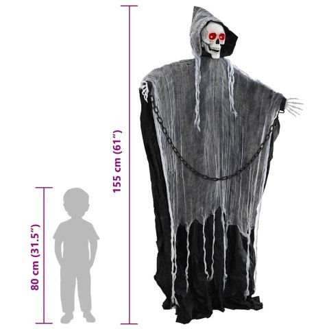 ŻNIWIARZ GRIM REAPER DEKORACJA HALLOWEEN 155 CM CZARNY LED DŹWIĘKI I RUCH