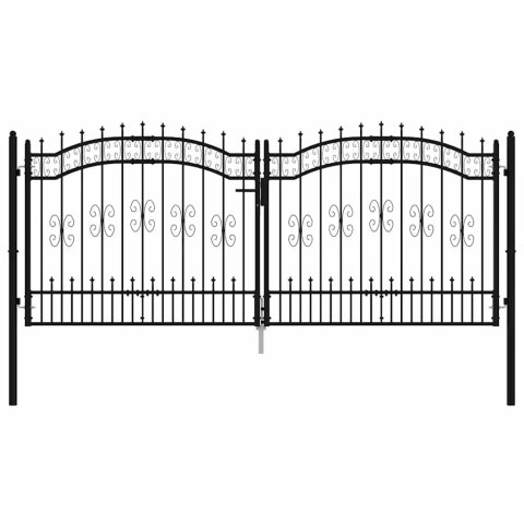 BRAMA OGRODZENIOWA Z WŁÓCZNIĄ CZARNA 305X125CM MALOWANA PROSZKOWO STAL