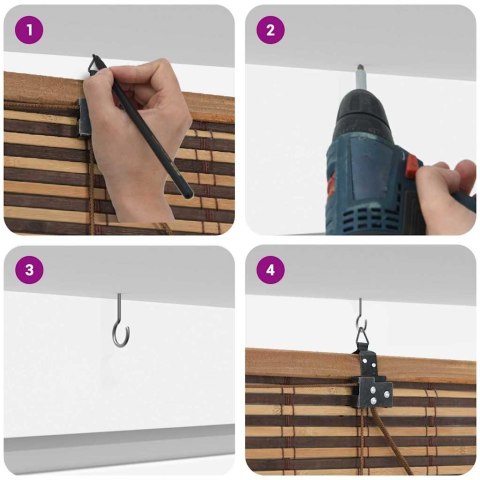 ŻALUZJA OKIENNA Z ZASŁONAMI BRĄZOWY 140X160CM BAMBUS