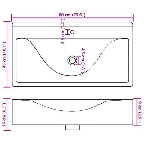 LUKSUSOWA UMYWALKA PROSTOKĄTNA Z OTWOREM NA KRAN BIAŁA