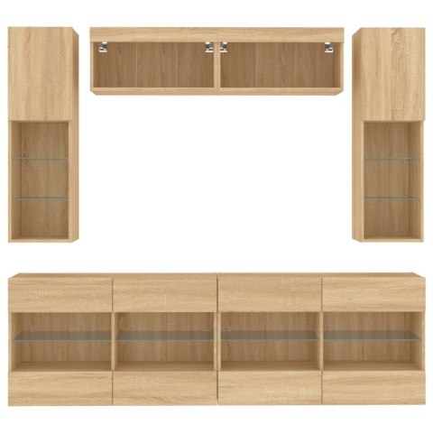 6-CZ. ZESTAW ŚCIENNYCH SZAFEK TV Z OŚWIETLENIEM LED DĄB SONOMA