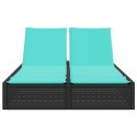VidaXL Podwójny leżak z poduszkami, czarny, polirattan