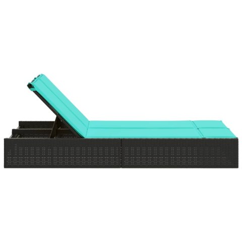 VidaXL Podwójny leżak z poduszkami, czarny, polirattan