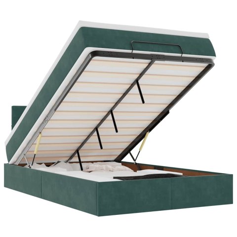 VidaXL Łóżko otomana z materacem i LED ciemnozielony 120x190cm aksamit