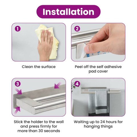 WIESZAK NA RĘCZNIKI SREBRNY 40X9X4CM STAL NIERDZEWNA