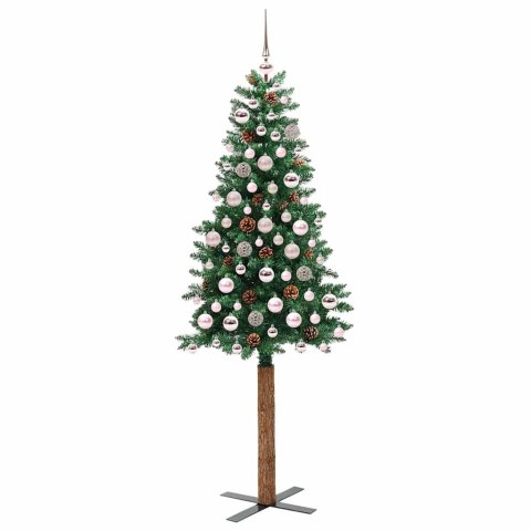 VidaXL Szczupła Choinka Zielony 180 cm PVC i lite drewno sosnowe