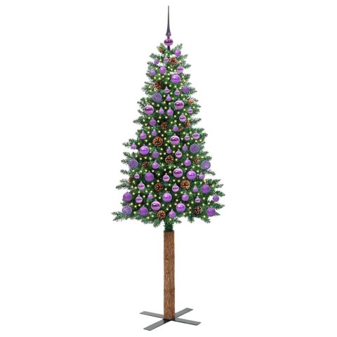 VidaXL Szczupła Choinka Zielony 180 cm PVC i lite drewno sosnowe
