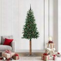 VidaXL Szczupła Choinka Zielony 210 cm PVC i lite drewno sosnowe