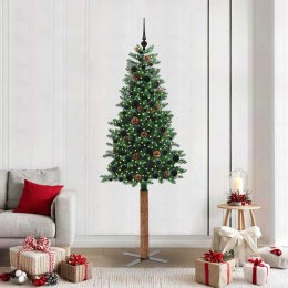 VidaXL Szczupła Choinka Zielony 210 cm PVC i lite drewno sosnowe