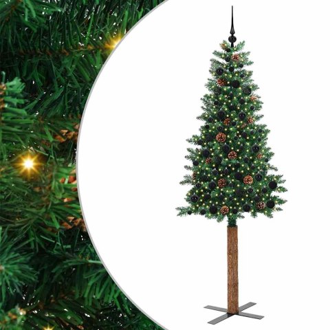 VidaXL Szczupła Choinka Zielony 210 cm PVC i lite drewno sosnowe