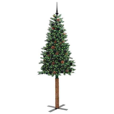 VidaXL Szczupła Choinka Zielony 210 cm PVC i lite drewno sosnowe