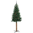 VidaXL Szczupła Choinka Zielony 210 cm PVC i lite drewno sosnowe