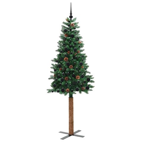 VidaXL Szczupła Choinka Zielony 210 cm PVC i lite drewno sosnowe