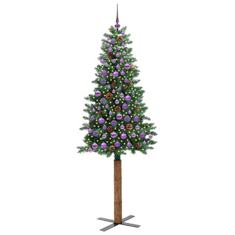 VidaXL Szczupła Choinka Zielony 210 cm PVC i lite drewno sosnowe
