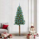 VidaXL Szczupła Choinka Zielony 210 cm PVC i lite drewno sosnowe