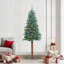 VidaXL Szczupła Choinka Zielony 210 cm PVC i lite drewno sosnowe