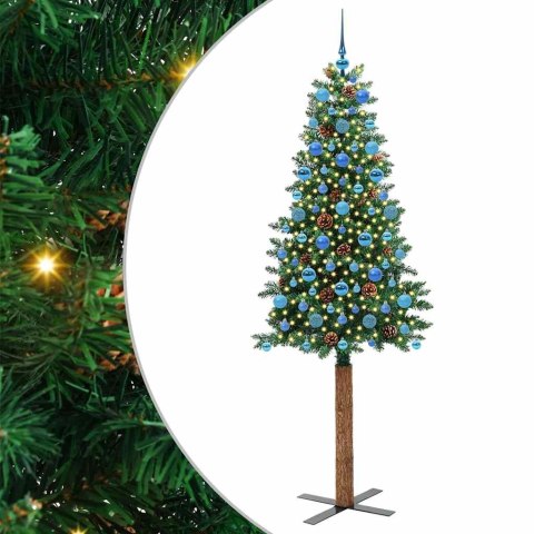 VidaXL Szczupła Choinka Zielony 210 cm PVC i lite drewno sosnowe