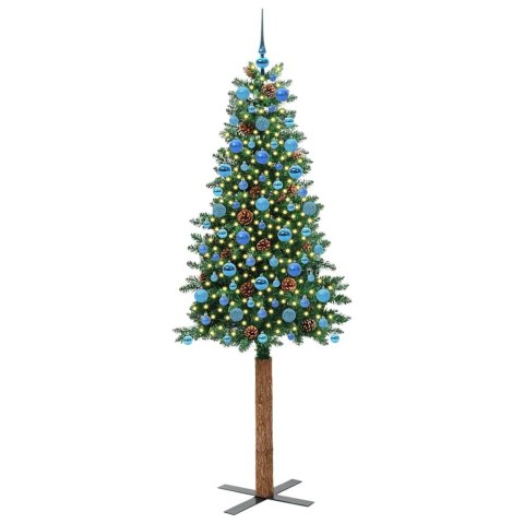 VidaXL Szczupła Choinka Zielony 210 cm PVC i lite drewno sosnowe