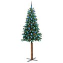 VidaXL Szczupła Choinka Zielony 210 cm PVC i lite drewno sosnowe