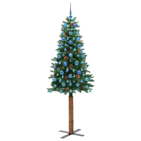 VidaXL Szczupła Choinka Zielony 210 cm PVC i lite drewno sosnowe