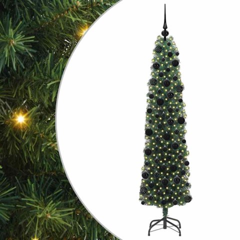 VidaXL Szczupła Choinka z podstawą Zielony 180 cm Plastik i metal