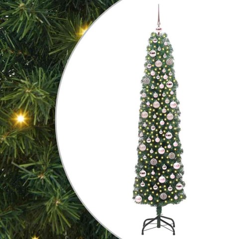 VidaXL Szczupła Choinka z podstawą Zielony 180 cm Plastik i metal