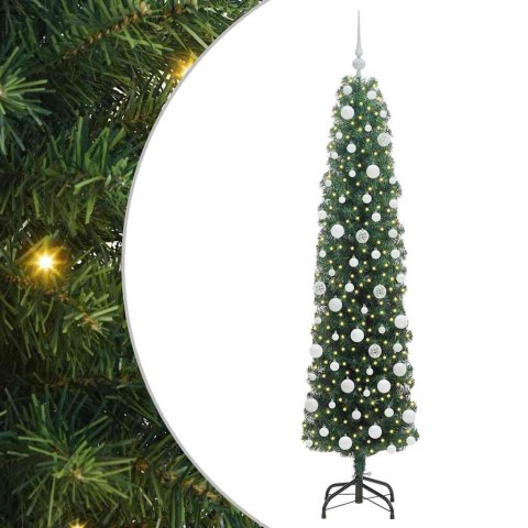 VidaXL Szczupła Choinka z podstawą Zielony 180 cm Plastik i metal