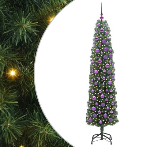 VidaXL Szczupła Choinka z podstawą Zielony 180 cm Plastik i metal