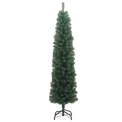 VidaXL Szczupła Choinka z podstawą Zielony 180 cm Plastik i metal
