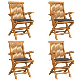 KRZESŁA OGRODOWE ANTRACYTOWE PODUSZKI 4 SZT. DREWNO TEKOWE