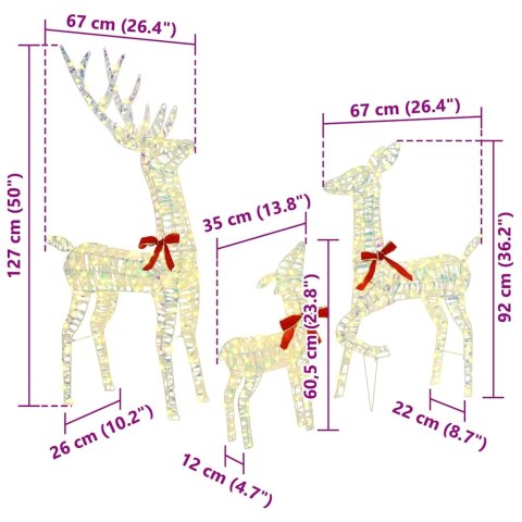 VidaXL Rodzina Reniferów 3 pcs Ciepła biel 128 cm PET