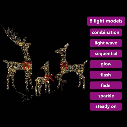 VidaXL Rodzina Reniferów 3 pcs Ciepła biel 128 cm PET