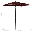 3-POZIOMOWY PARASOL NA ALUMINIOWYM SŁUPKU BORDOWY 2X2M