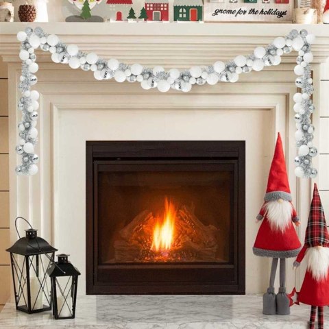 GIRLANDA Z BOMBEK ŚWIĄTECZNYCH BIAŁY I SREBRNY 186CM