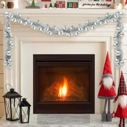 GIRLANDA Z BOMBEK ŚWIĄTECZNYCH SREBRNY 186CM