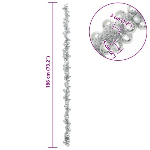 GIRLANDA Z BOMBEK ŚWIĄTECZNYCH SREBRNY 186CM