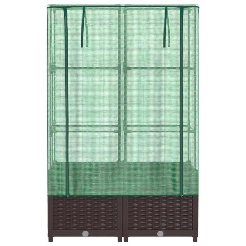 PODWYŻSZONA DONICA ZE SZKLARNIĄ WYGLĄD RATTANU 80X40X138CM