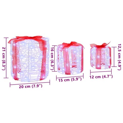DEKORACJA PUDEŁKA PREZENTOWEGO 3 SZT. ZIMNA BIEL 20X20X21CM