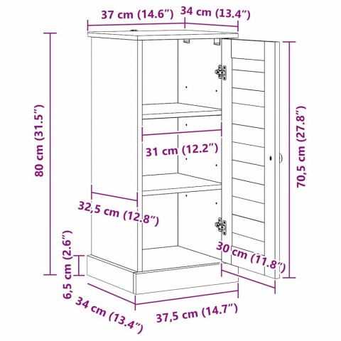 SZAFKA ŁAZIENKOWA Z PÓŁKĄ VIGO ANTYCZNA BIEL 37X34X80CM