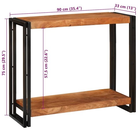 KONSOLA Z PÓŁKĄ BRĄZOWY 90X33X75CM LITE DREWNO AKACJOWE