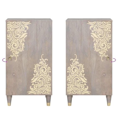 BUFET Z PÓŁKĄ SZARY I ZŁOTO 40X33.5X75CM LITE DREWNO MANGO