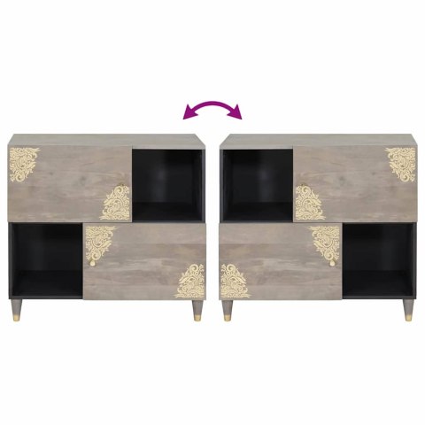 BUFET Z PÓŁKĄ SZARY I ZŁOTO 80X33.5X75CM LITE DREWNO MANGO