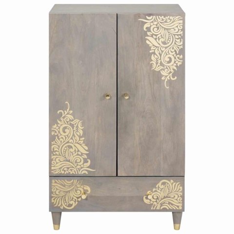HIGHBOARD SZARY I ZŁOTO 60X33.5X100CM LITE DREWNO MANGO
