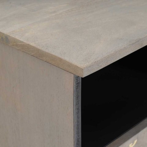 SZAFKA POD TELEWIZOR Z PÓŁKĄ SZARY I ZŁOTO LITE DREWNO MANGO