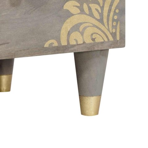 SZAFKA POD TELEWIZOR Z PÓŁKĄ SZARY I ZŁOTO LITE DREWNO MANGO