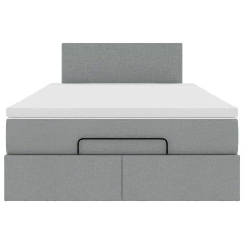 ŁÓŻKO OTOMANA Z MATERACEM JASNOSZARE 120X190CM TKANINA