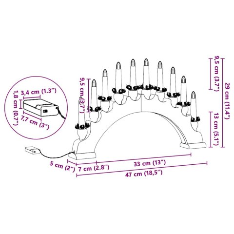 ŚWIĄTECZNY ŁUK ŚWIEC Z 10 ŚWIECAMI LED BRĄZOWY 47X5X29CM