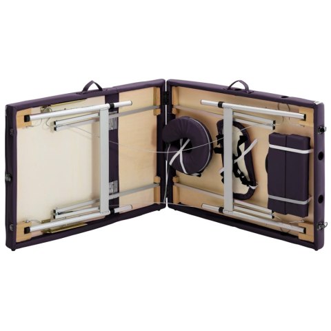 SKŁADANY STÓŁ DO MASAŻU 3-STREFOWY ALUMINIOWY FIOLETOWY